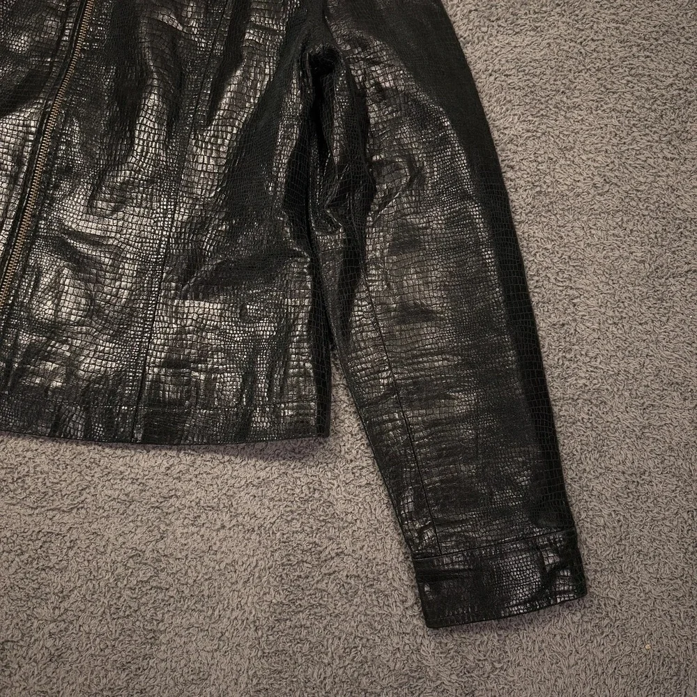 Rafaella Y2K Leather Jacket Womens 10 Black‎ Crocodile Embossed Zip Moto Biker